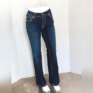 Seven7 Premium Cotton Spandex Dark Wash Denim Embroidered Boot Cut Jean Sz 10